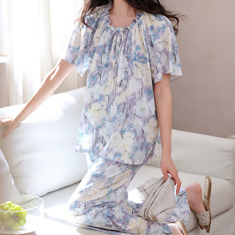 Watercolor Floral Cotton Pajama Set