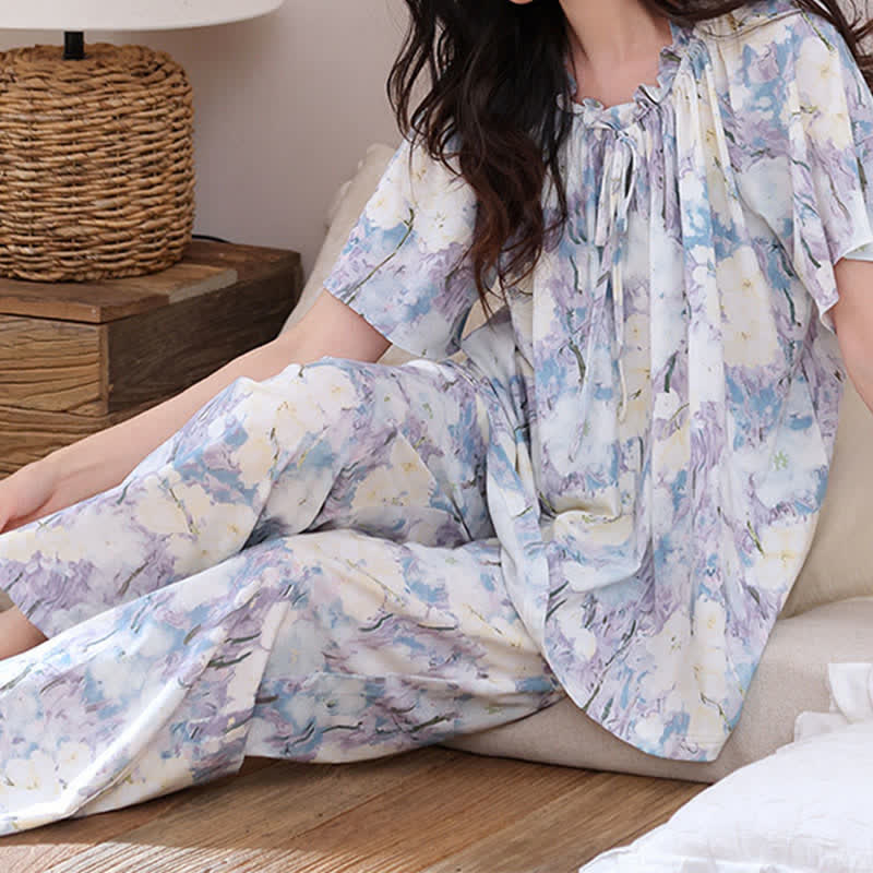 Watercolor Floral Cotton Pajama Set