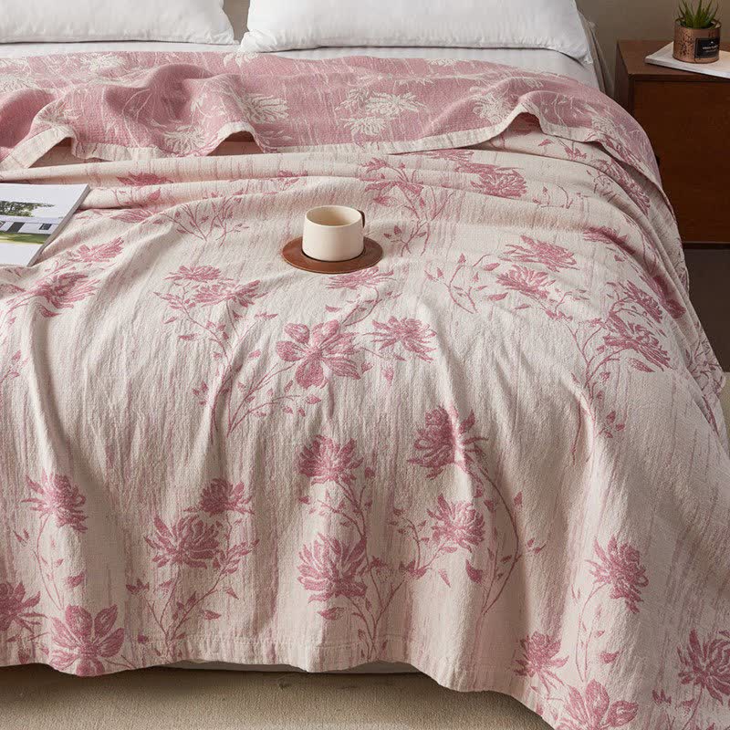 Elegant Floral Cotton Muslin Quilt Blanket