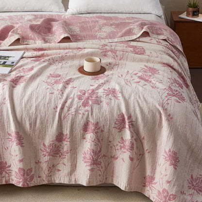 Elegant Floral Cotton Muslin Quilt Blanket