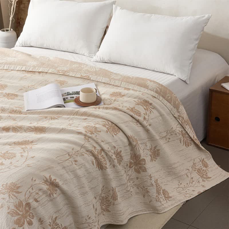 Elegant Floral Cotton Muslin Quilt Blanket