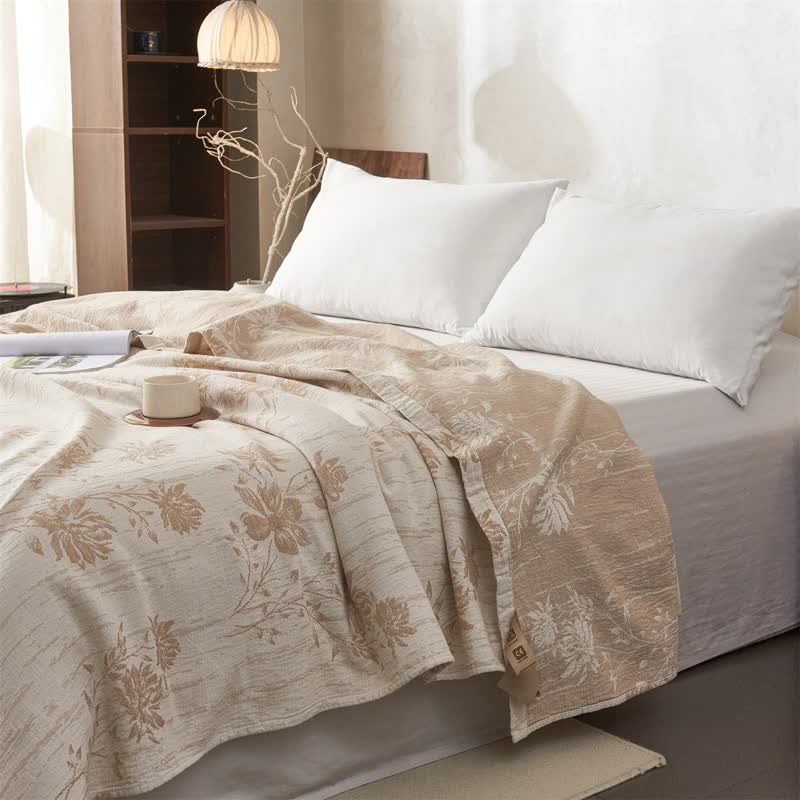 Elegant Floral Cotton Muslin Quilt Blanket