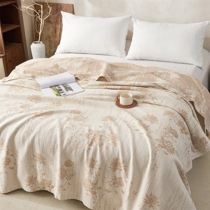Elegant Floral Cotton Muslin Quilt Blanket