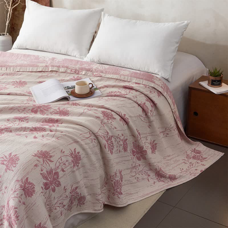 Elegant Floral Cotton Muslin Quilt Blanket