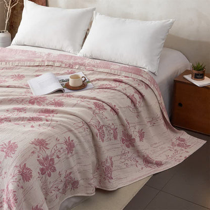Elegant Floral Cotton Muslin Quilt Blanket
