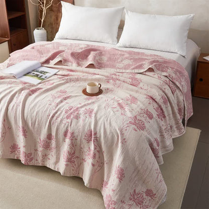 Elegant Floral Cotton Muslin Quilt Blanket