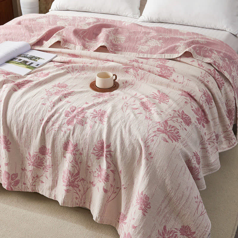 Elegant Floral Cotton Muslin Quilt Blanket