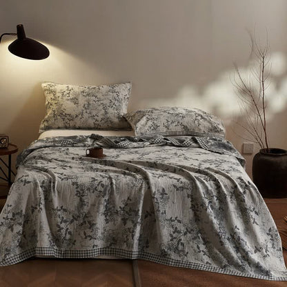 Artistic Vintage Floral Cotton Gauze Quilt