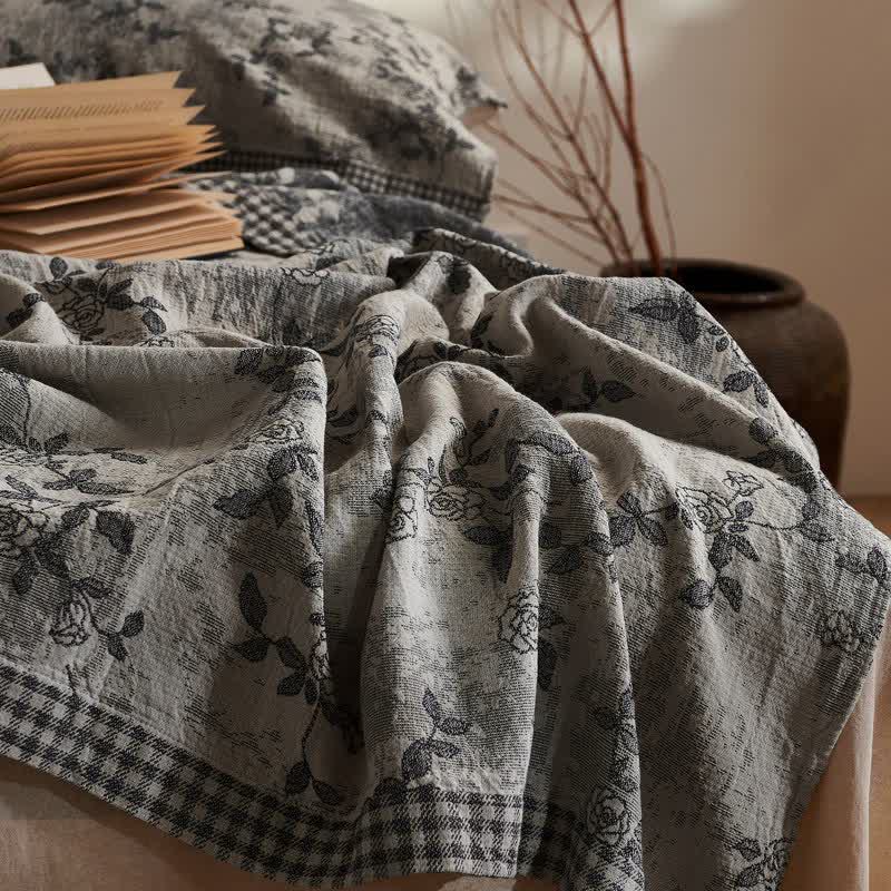 Artistic Vintage Floral Cotton Gauze Quilt