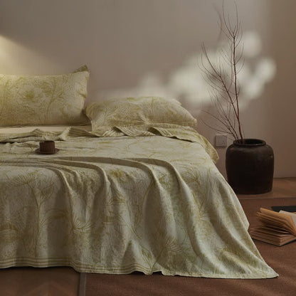 Artistic Vintage Leaf Cotton Gauze Quilt