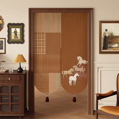 Vintage Equestrian Room Divider Door Curtain 0514 Brown Curtains Door Tapestry Doorway Curtain Equestrian Fabric Partition Floral Horse Privacy Screen Room Divider