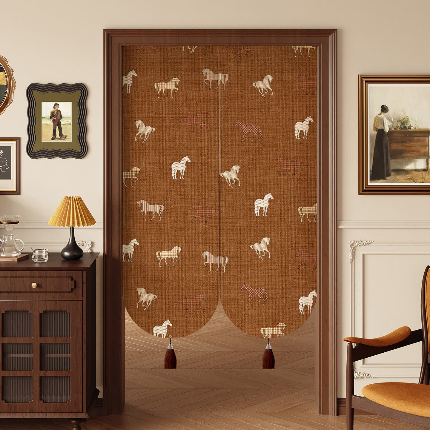 Brown Equestrian Room Divider Door Curtain 0514 Brown Curtains Door Tapestry Doorway Curtain Equestrian Fabric Partition Floral Horse Privacy Screen Room Divider