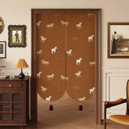 Brown Equestrian Room Divider Door Curtain 0514 Brown Curtains Door Tapestry Doorway Curtain Equestrian Fabric Partition Floral Horse Privacy Screen Room Divider
