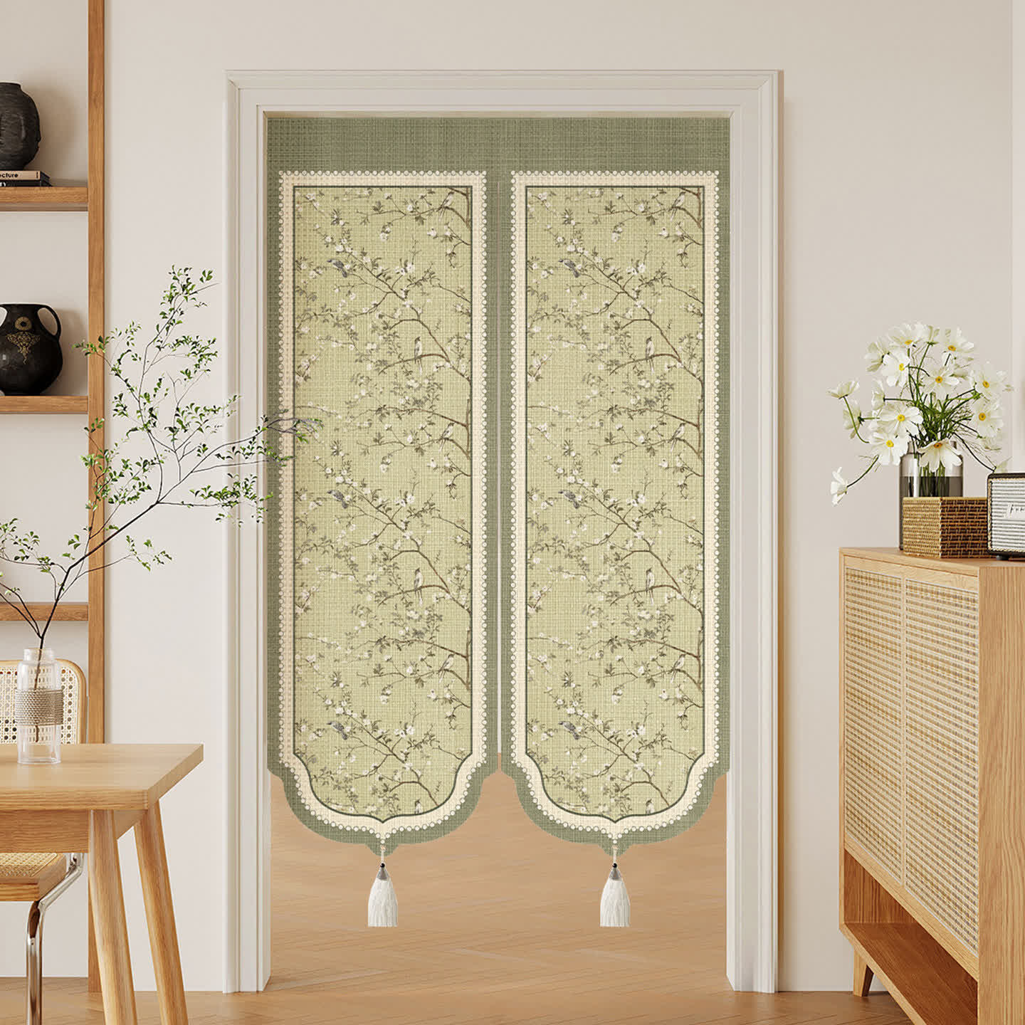 Oriental Floral Bird Doorway Curtain 0514 Curtains Door Tapestry Doorway Curtain Fabric Partition Floral Floral Bird Green Privacy Screen Room Divider
