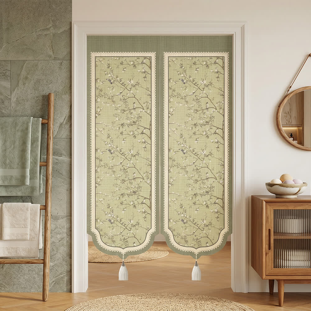 Oriental Floral Bird Doorway Curtain 0514 Curtains Door Tapestry Doorway Curtain Fabric Partition Floral Floral Bird Green Privacy Screen Room Divider