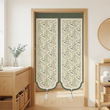 Forest Birds & Botanical Doorway Curtain 0514 Curtains Door Tapestry Doorway Curtain Fabric Partition Floral Floral Bird Green Privacy Screen Room Divider