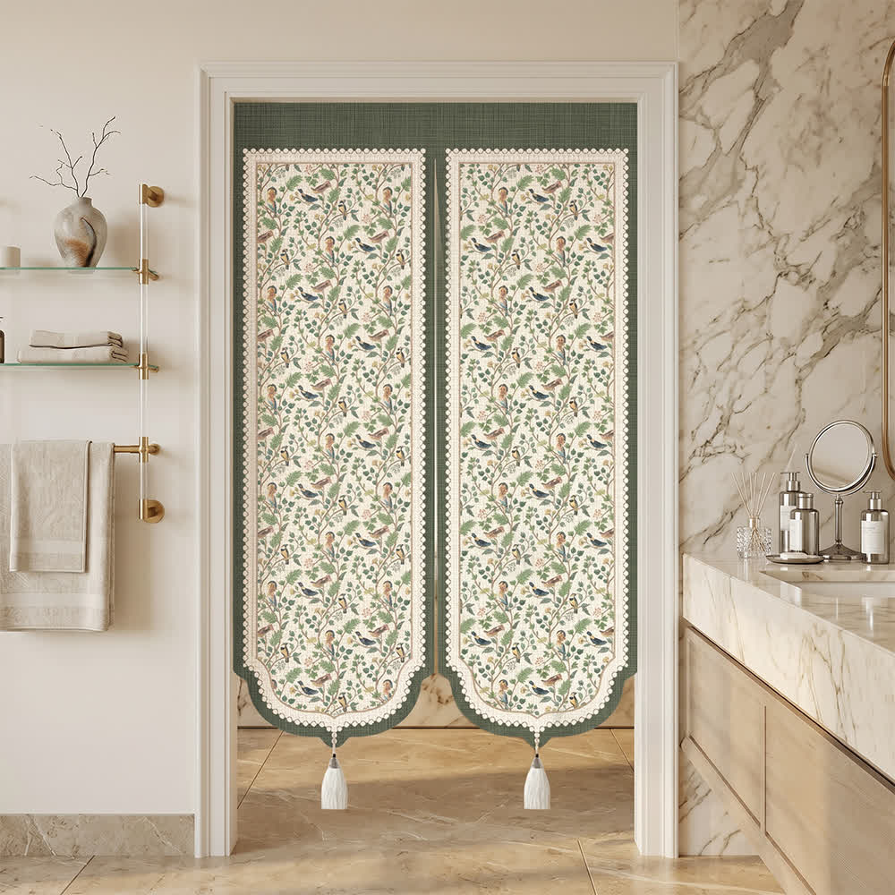 Forest Birds & Botanical Doorway Curtain 0514 Curtains Door Tapestry Doorway Curtain Fabric Partition Floral Floral Bird Green Privacy Screen Room Divider