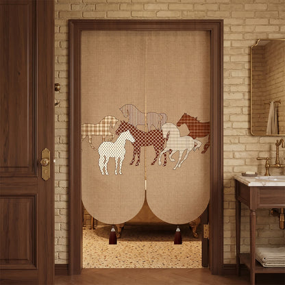 Retro Horse Pattern Linen Doorway Curtain 0514 Brown Curtains Door Tapestry Doorway Curtain Fabric Partition Floral Horse Privacy Screen Rod Pocket Room Divider Tassel