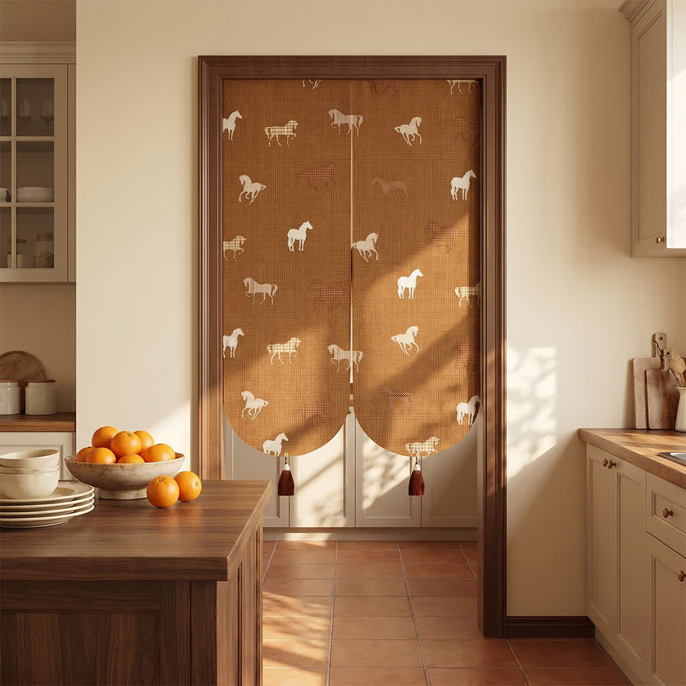 Brown Equestrian Room Divider Door Curtain 0514 Brown Curtains Door Tapestry Doorway Curtain Equestrian Fabric Partition Floral Horse Privacy Screen Room Divider