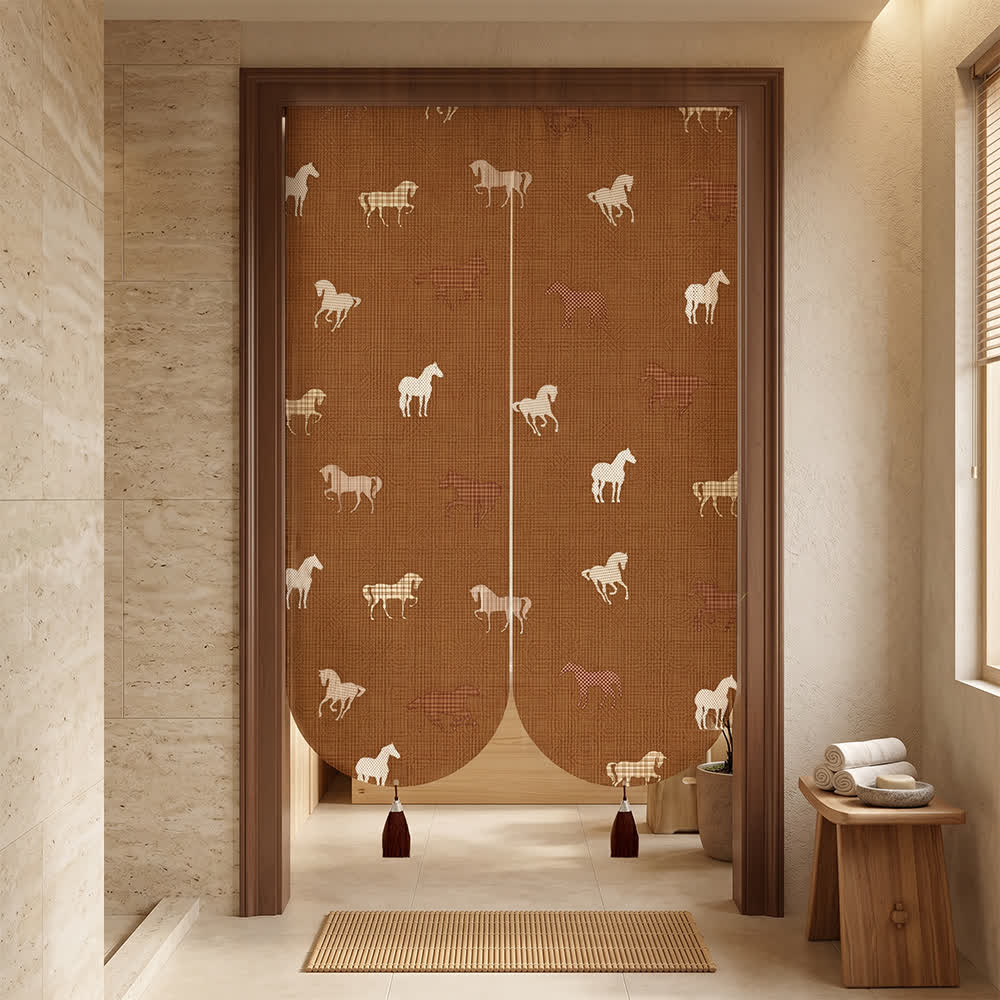 Brown Equestrian Room Divider Door Curtain 0514 Brown Curtains Door Tapestry Doorway Curtain Equestrian Fabric Partition Floral Horse Privacy Screen Room Divider