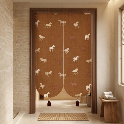 Brown Equestrian Room Divider Door Curtain 0514 Brown Curtains Door Tapestry Doorway Curtain Equestrian Fabric Partition Floral Horse Privacy Screen Room Divider