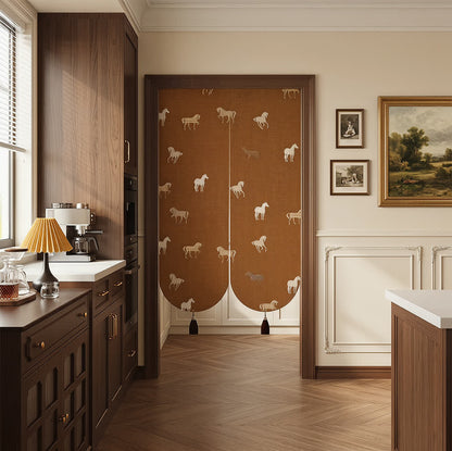 Brown Equestrian Room Divider Door Curtain 0514 Brown Curtains Door Tapestry Doorway Curtain Equestrian Fabric Partition Floral Horse Privacy Screen Room Divider