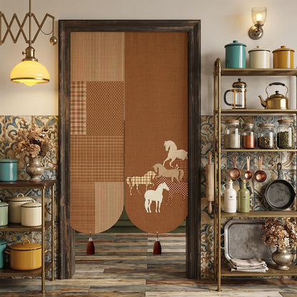 Vintage Equestrian Room Divider Door Curtain 0514 Brown Curtains Door Tapestry Doorway Curtain Equestrian Fabric Partition Floral Horse Privacy Screen Room Divider