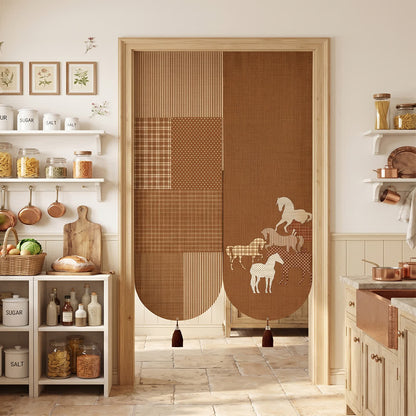 Vintage Equestrian Room Divider Door Curtain 0514 Brown Curtains Door Tapestry Doorway Curtain Equestrian Fabric Partition Floral Horse Privacy Screen Room Divider