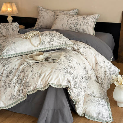 Botanical Bedding With Scalloped Lace Edging