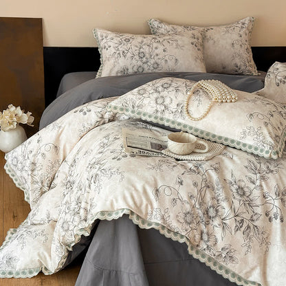 Botanical Bedding With Scalloped Lace Edging