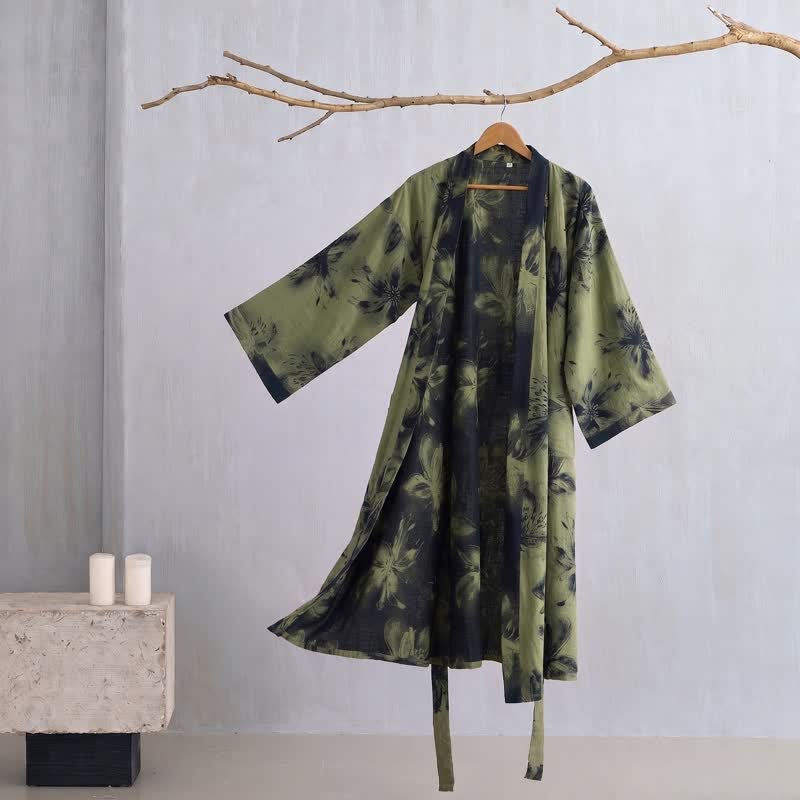 Watercolor Floral Organic Cotton Kimono Robe