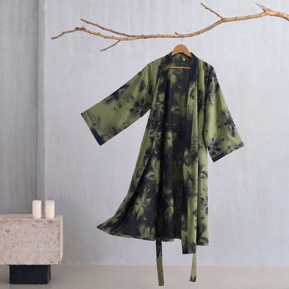 Watercolor Floral Organic Cotton Kimono Robe