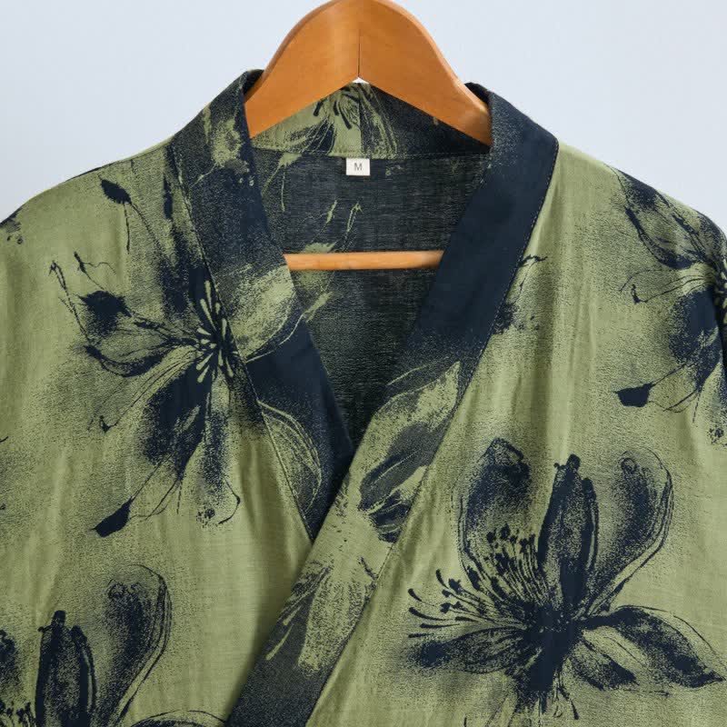 Watercolor Floral Organic Cotton Kimono Robe