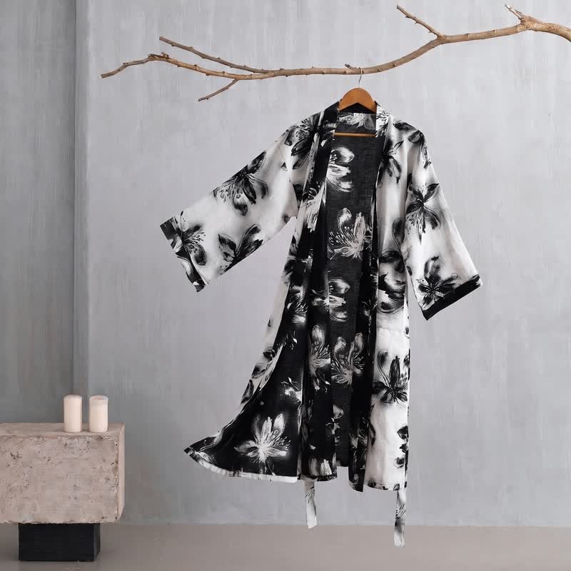Watercolor Floral Organic Cotton Kimono Robe