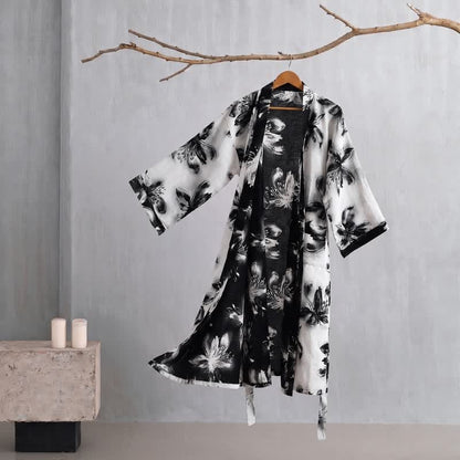 Watercolor Floral Organic Cotton Kimono Robe