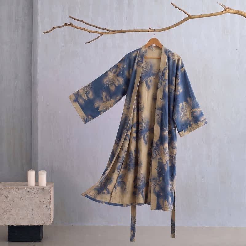 Watercolor Floral Organic Cotton Kimono Robe