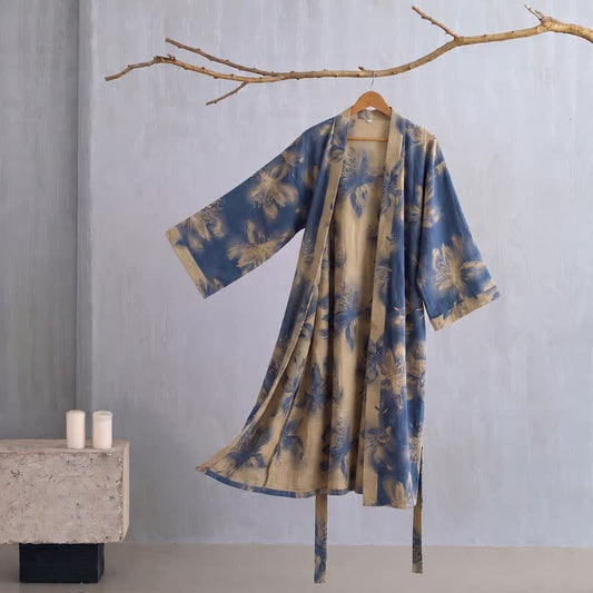 Watercolor Floral Organic Cotton Kimono Robe