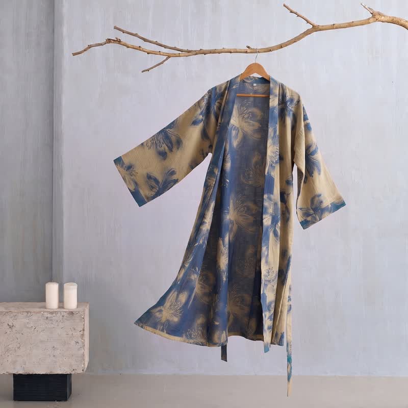 Watercolor Floral Organic Cotton Kimono Robe