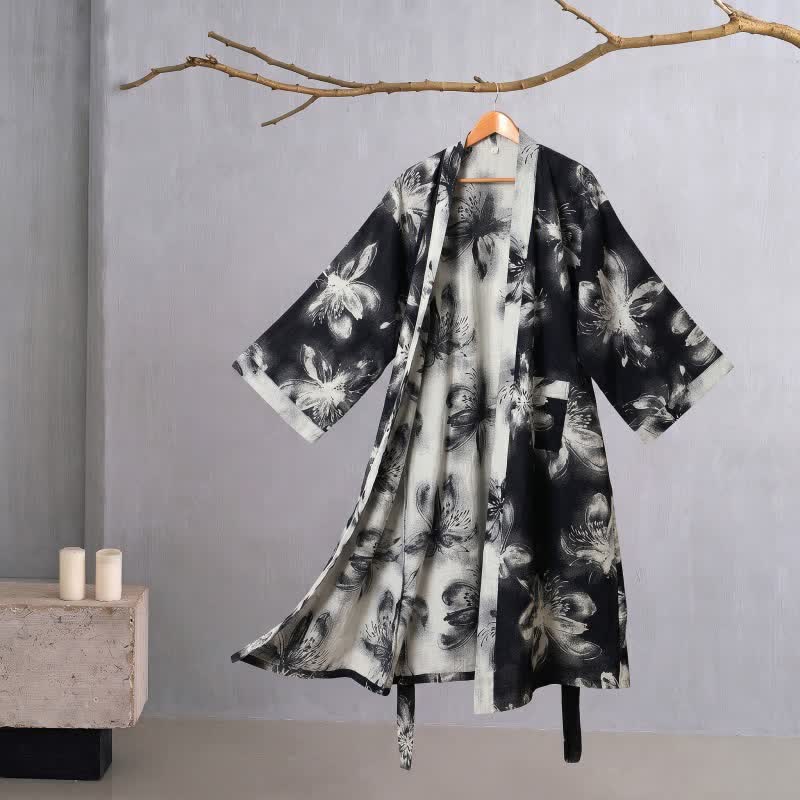 Watercolor Floral Organic Cotton Kimono Robe
