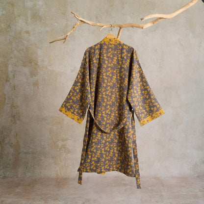 Yellow Floral Cotton Gauze Kimono Robe