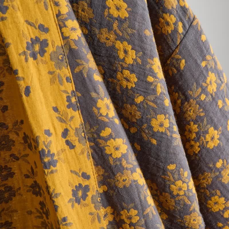 Yellow Floral Cotton Gauze Kimono Robe