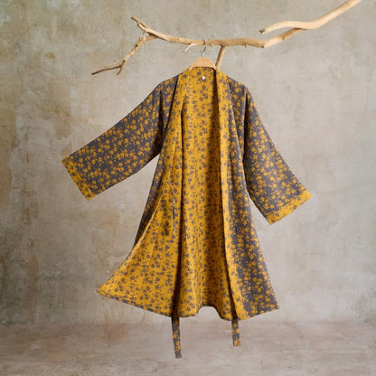 Yellow Floral Cotton Gauze Kimono Robe