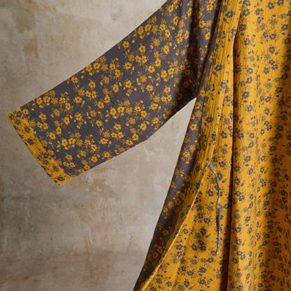 Yellow Floral Cotton Gauze Kimono Robe