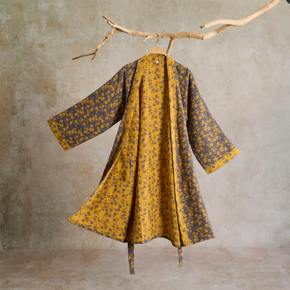 Yellow Floral Cotton Gauze Kimono Robe