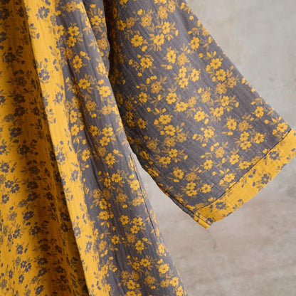 Yellow Floral Cotton Gauze Kimono Robe