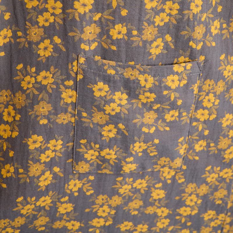 Yellow Floral Cotton Gauze Kimono Robe