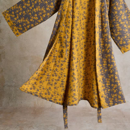 Yellow Floral Cotton Gauze Kimono Robe