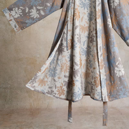 Gray Floral Cotton Gauze Kimono Robe