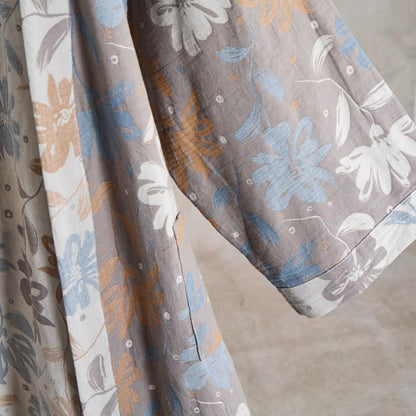 Gray Floral Cotton Gauze Kimono Robe