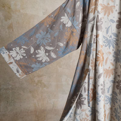 Gray Floral Cotton Gauze Kimono Robe